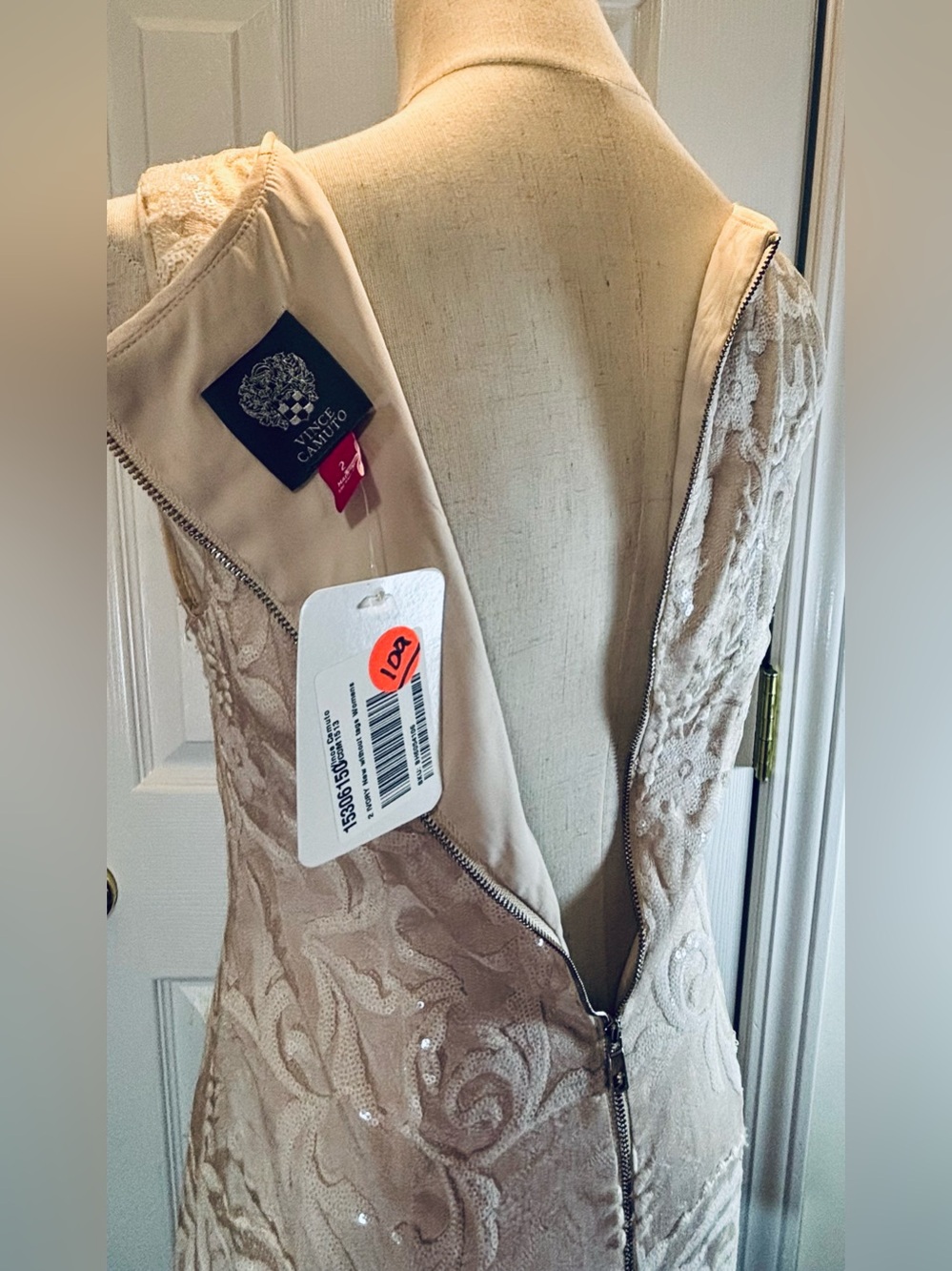 Vince Camuto Embroidered Sequin Shift Dress Floral Embroidery ivory-beige Sz 2 - Picture 6 of 10